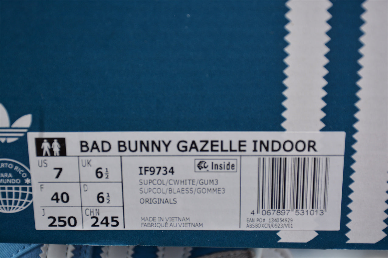 Bad Bunny adidas Gazelle Indoor — Blue and white